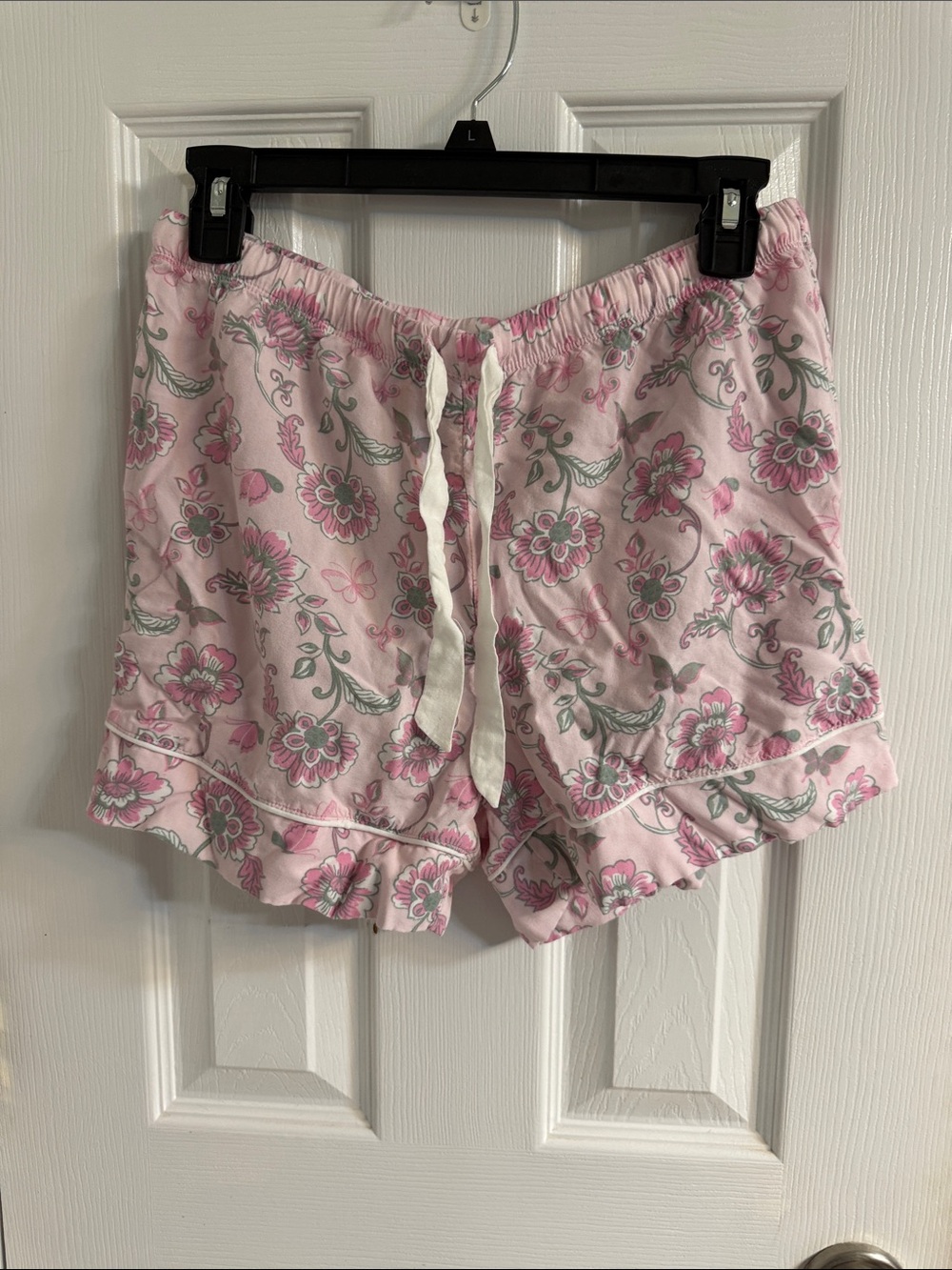 Pink Floral Ruffle Pajama Shorts with Drawstring